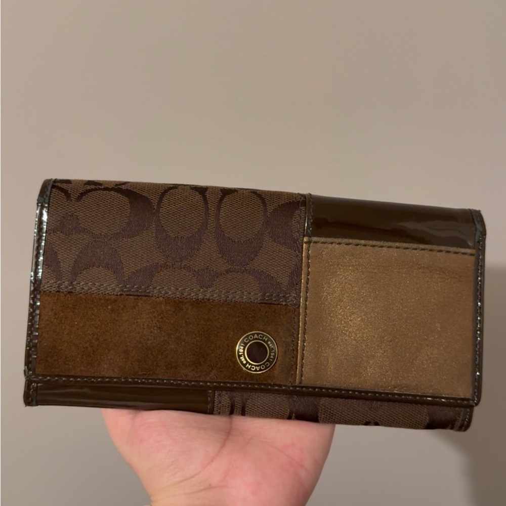 Coach Multi-Brown Patchwork Wallet - image 1